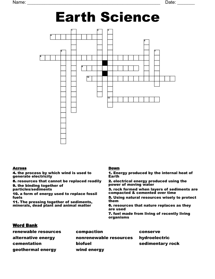 Earth Science Crossword