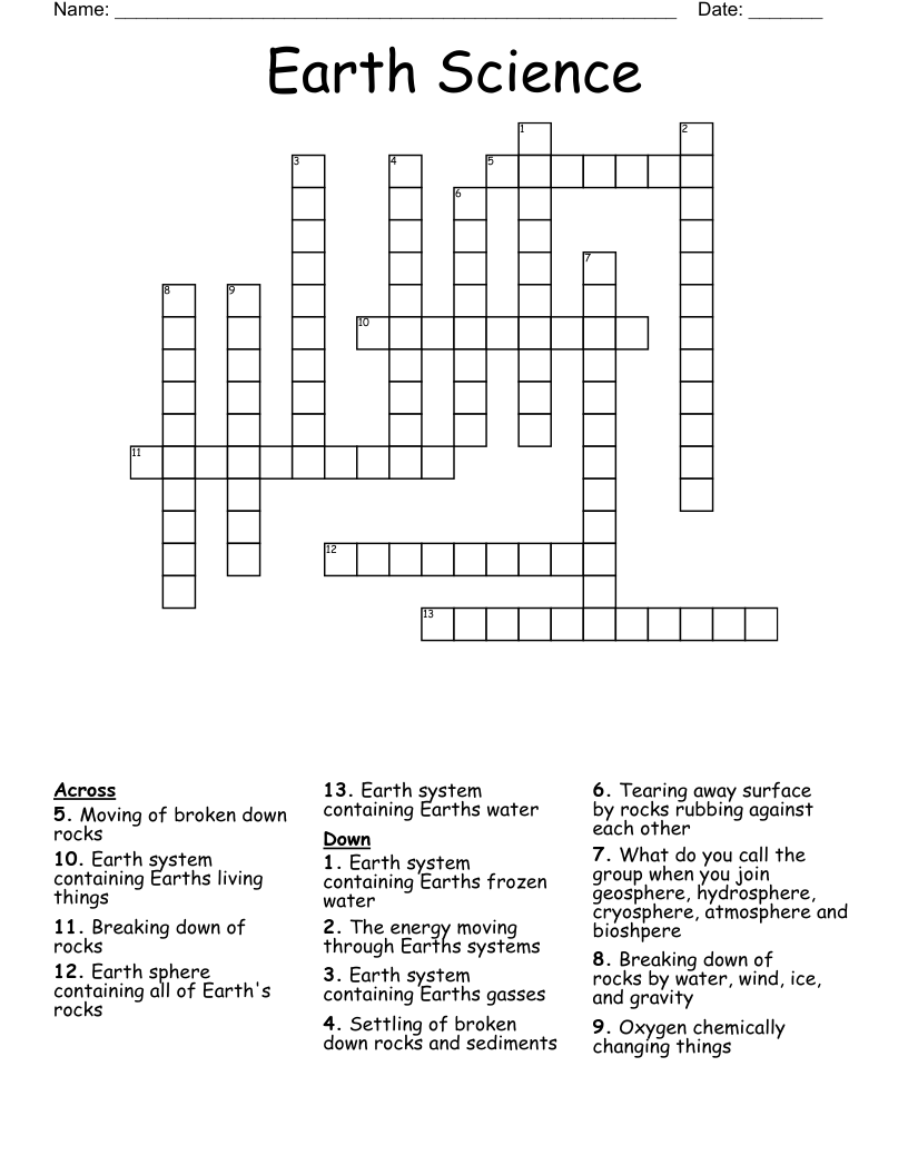 Earth Science Crossword