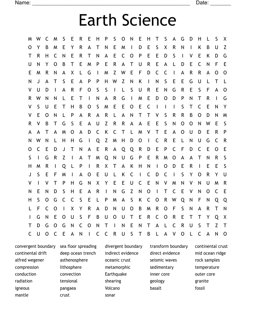 Earth Science Word Search