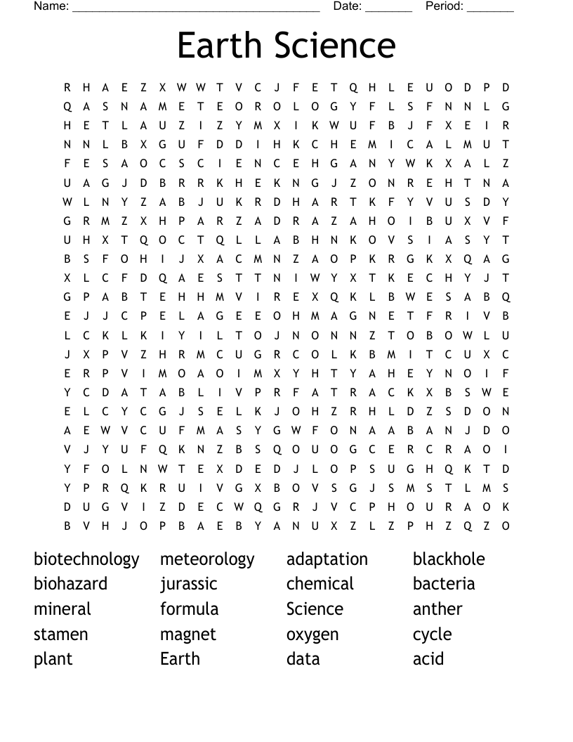 Earth Science Word Search
