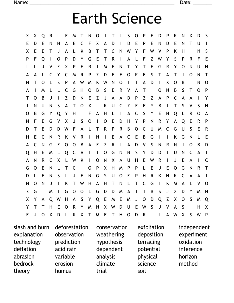 Earth Science Word Search