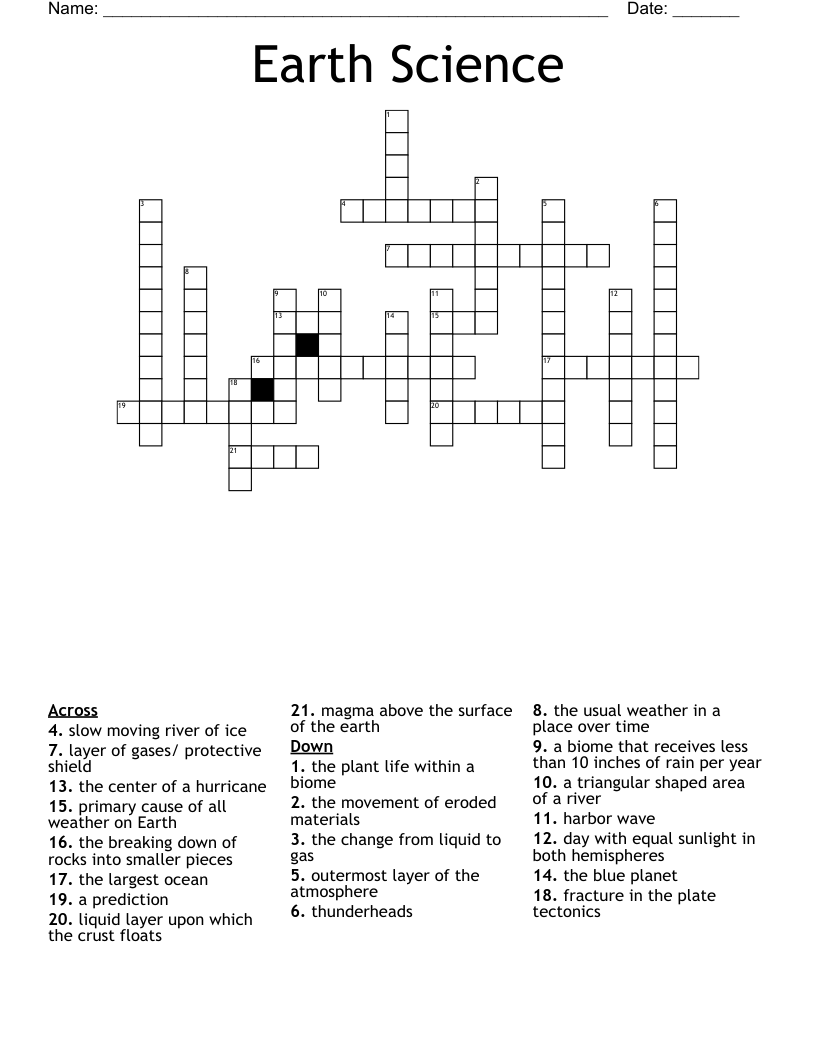 Earth Science Crossword