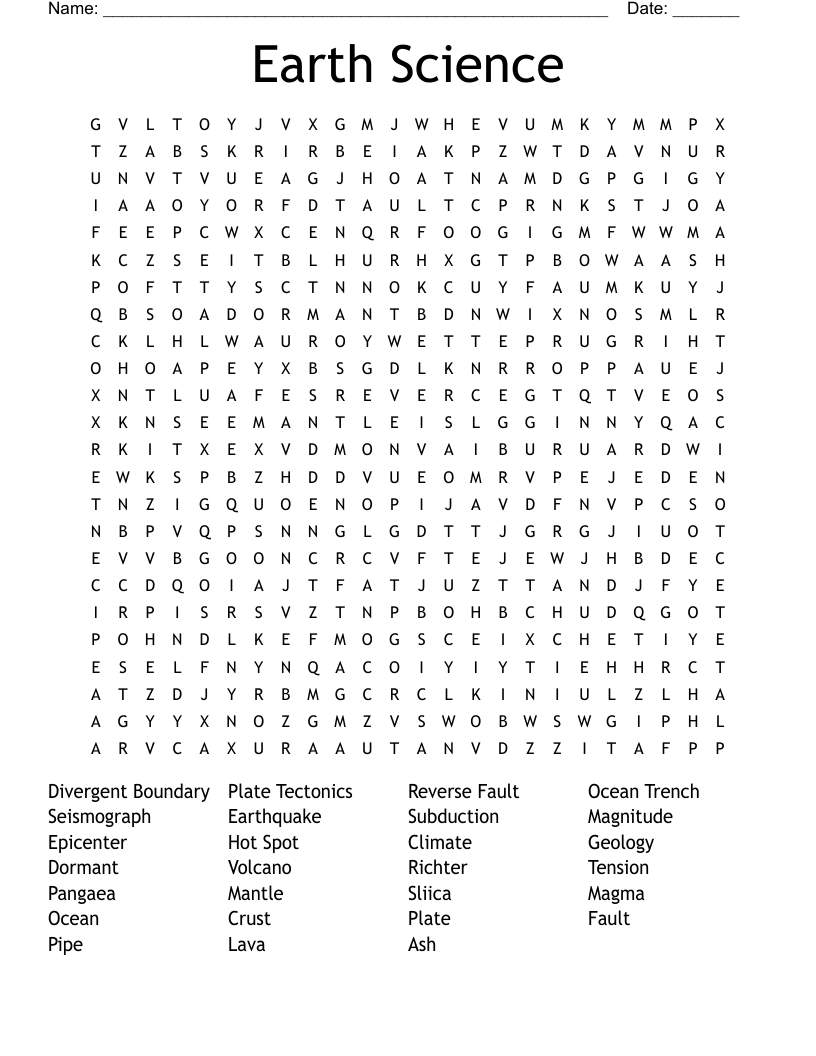 Earth Science Word Search