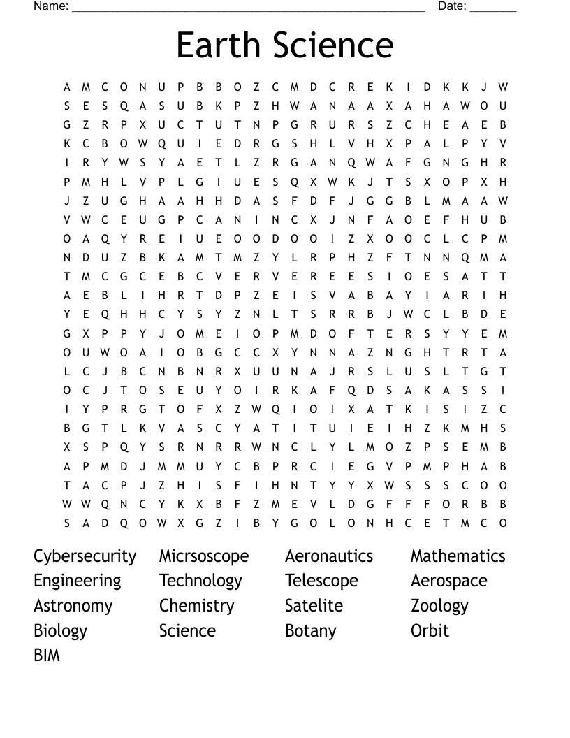Earth Science Word Search