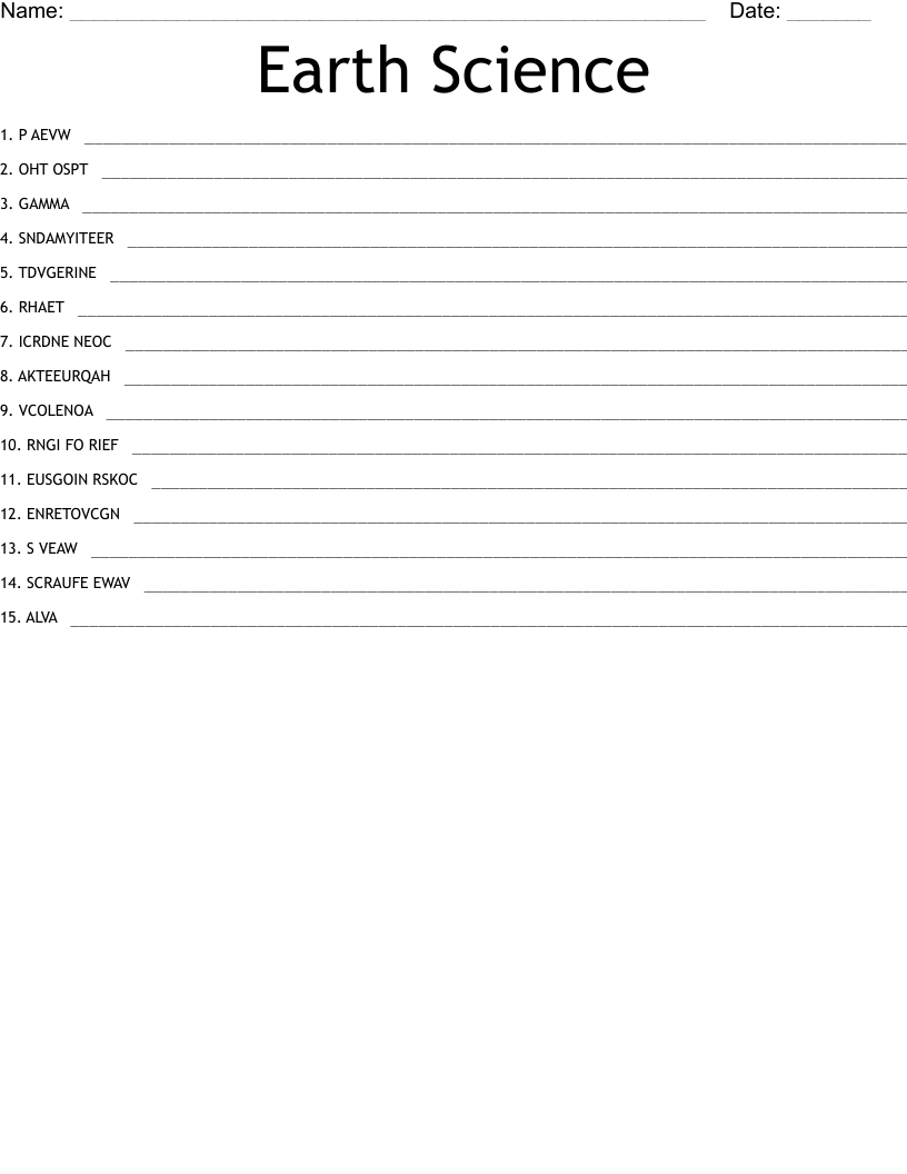 Earth Science Word Scramble