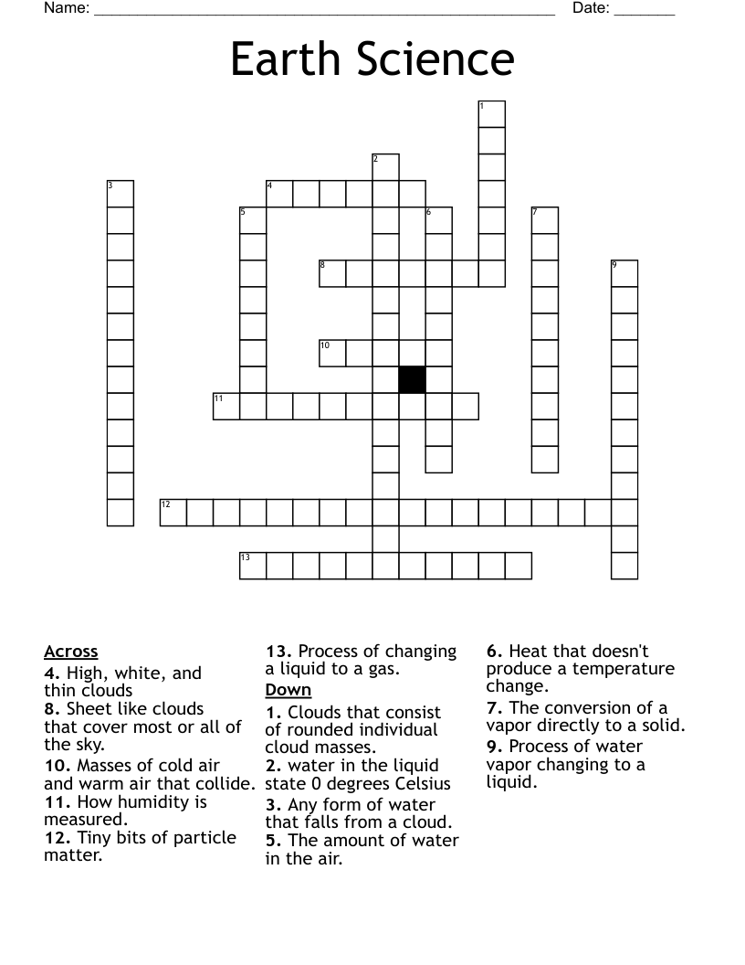 Earth Science Crossword