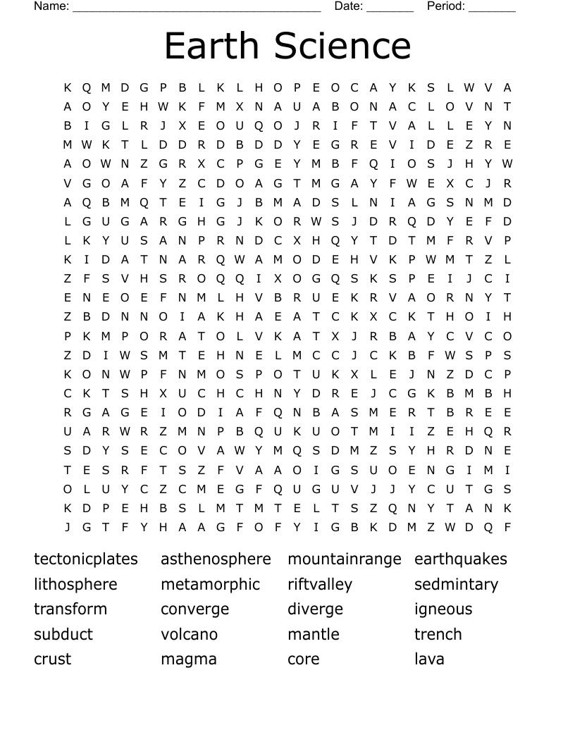 Earth Science Word Search