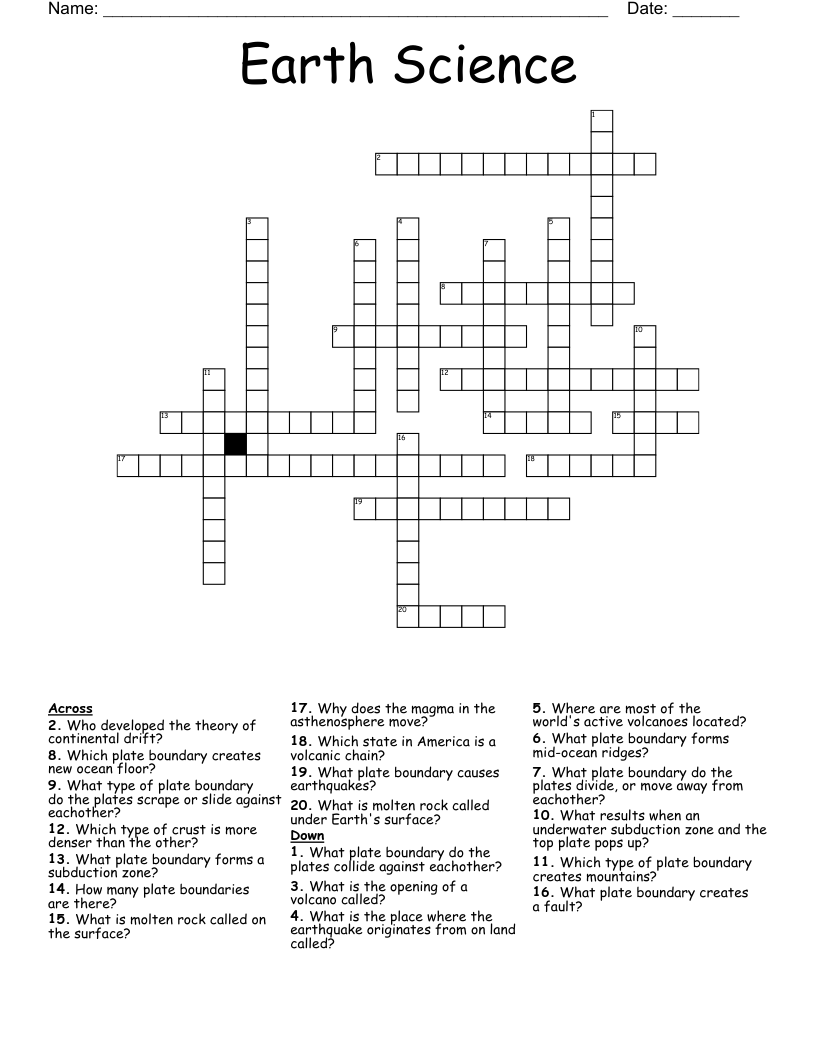 Earth Science Crossword