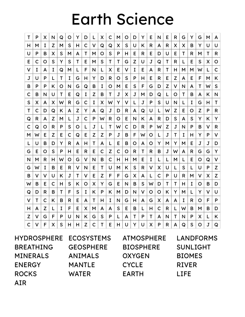 Earth Science Word Search