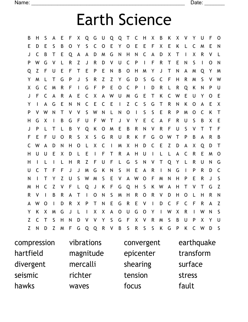 Earth Science Word Search