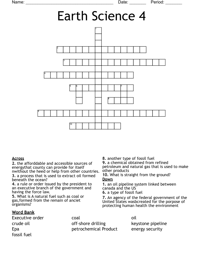 Earth Science 4 Crossword