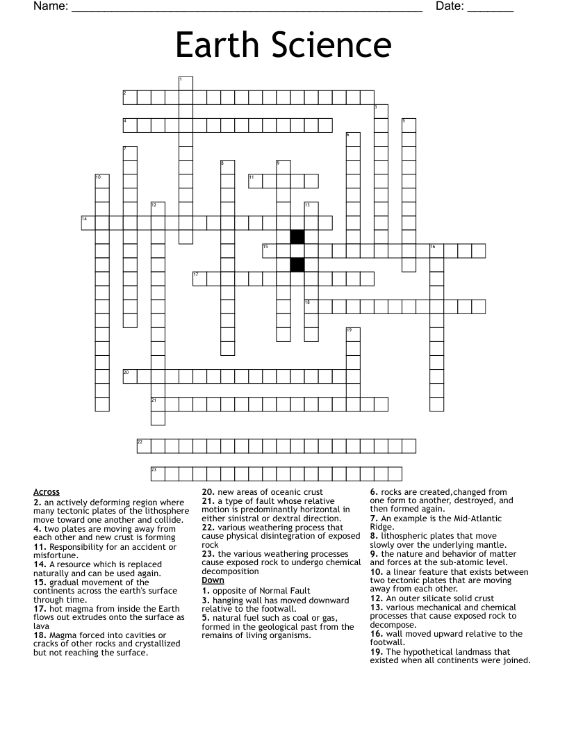 Earth Science Crossword