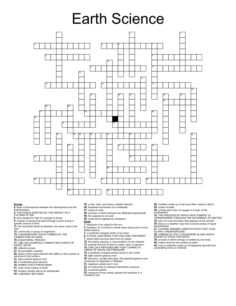 Earth Science Crossword