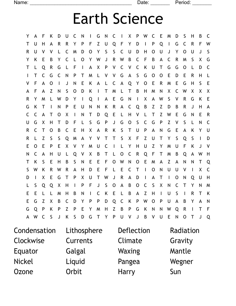 Earth Science Word Search