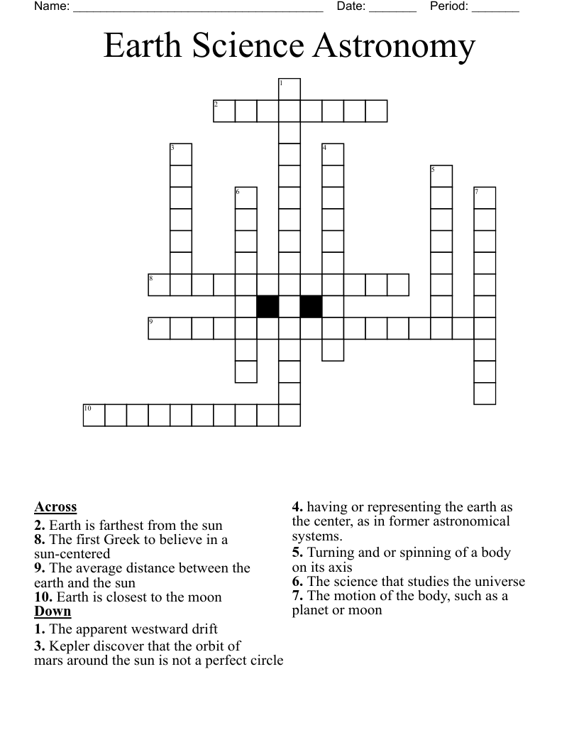 Earth Science Astronomy Crossword
