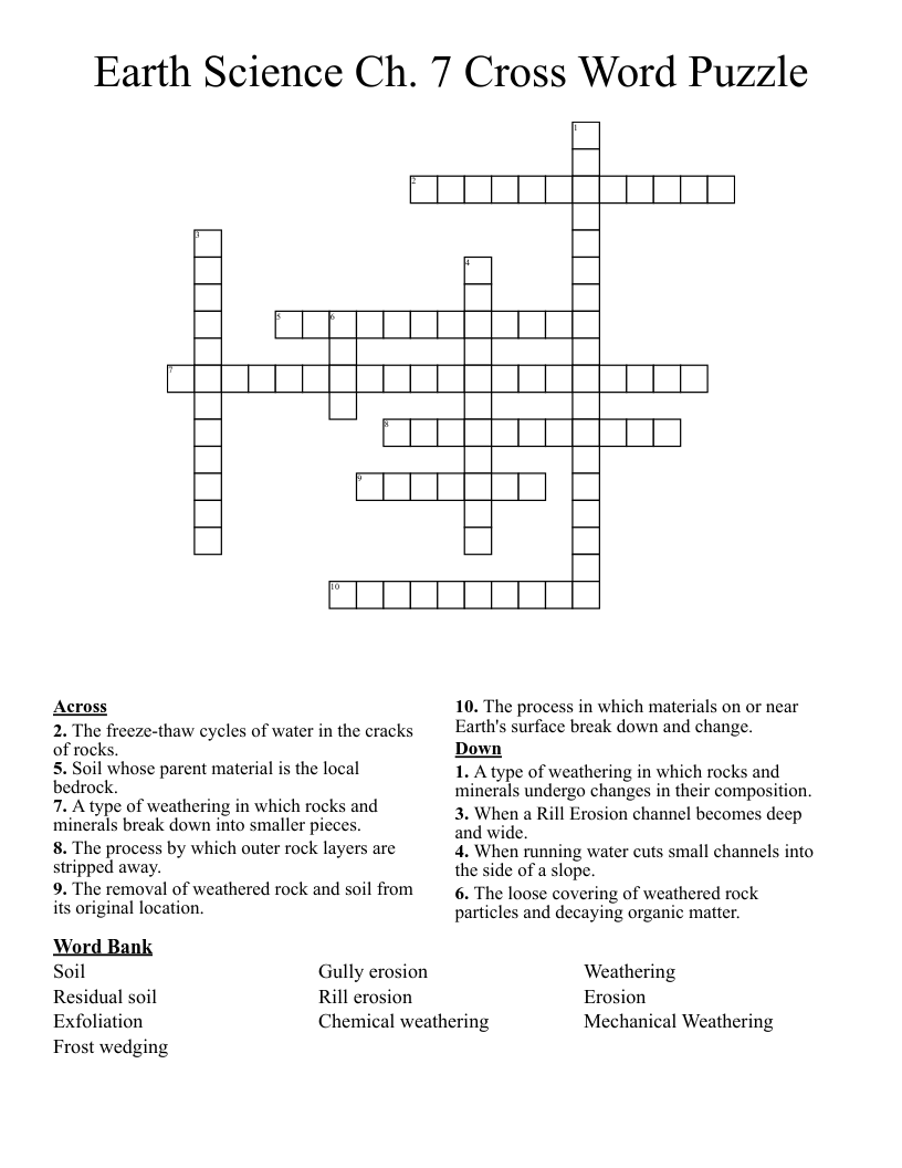 Earth Science Ch. 7 Cross Word Puzzle