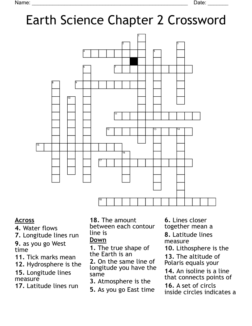 Earth Science Chapter 2 Crossword