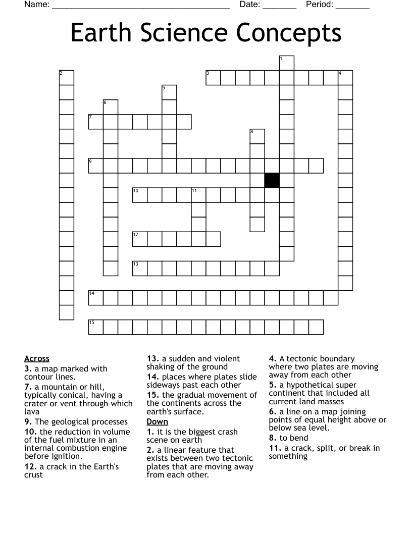 Earth Science Concepts Crossword