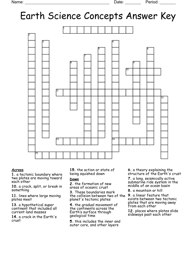 Earth Science Concepts Answer Key Crossword