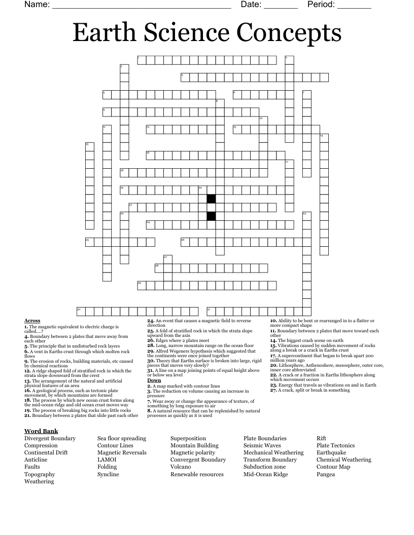 Earth Science Concepts  Crossword