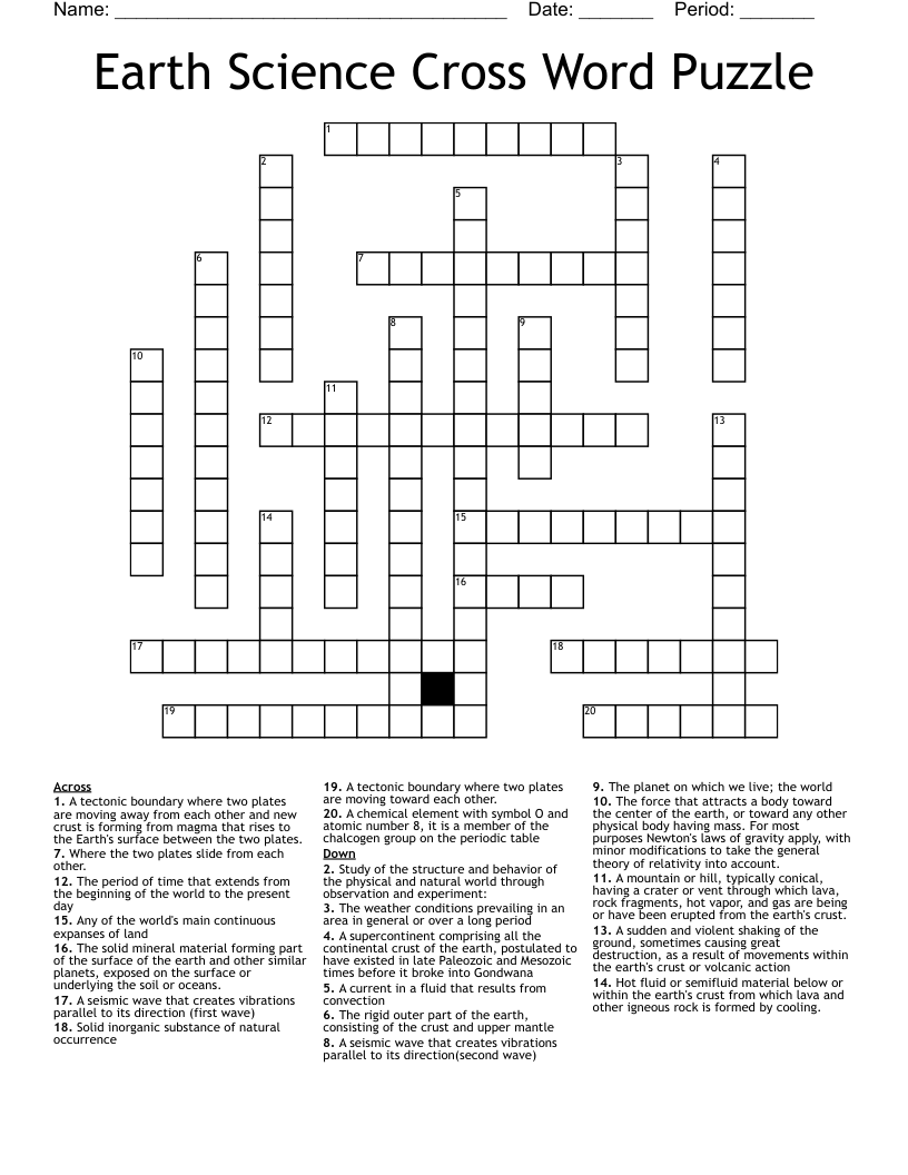 Earth Science Cross Word Puzzle