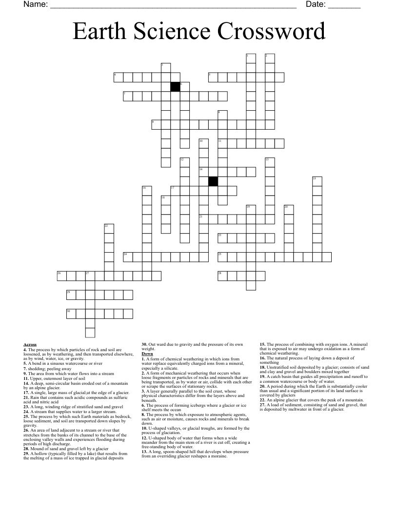 Earth Science Crossword