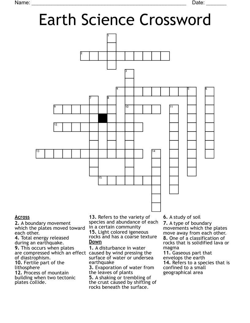 Earth Science Crossword
