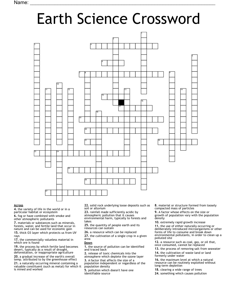 Earth Science Crossword