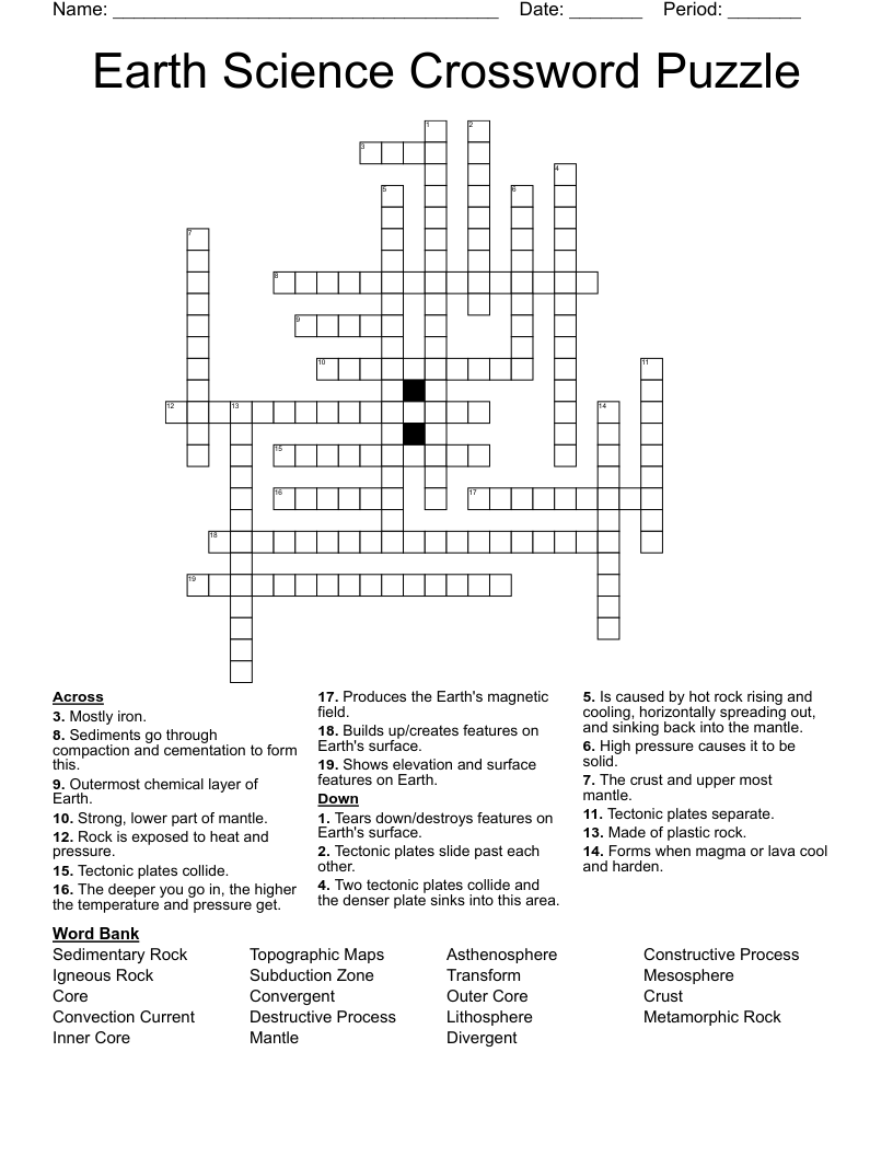 Earth Science Crossword Puzzle