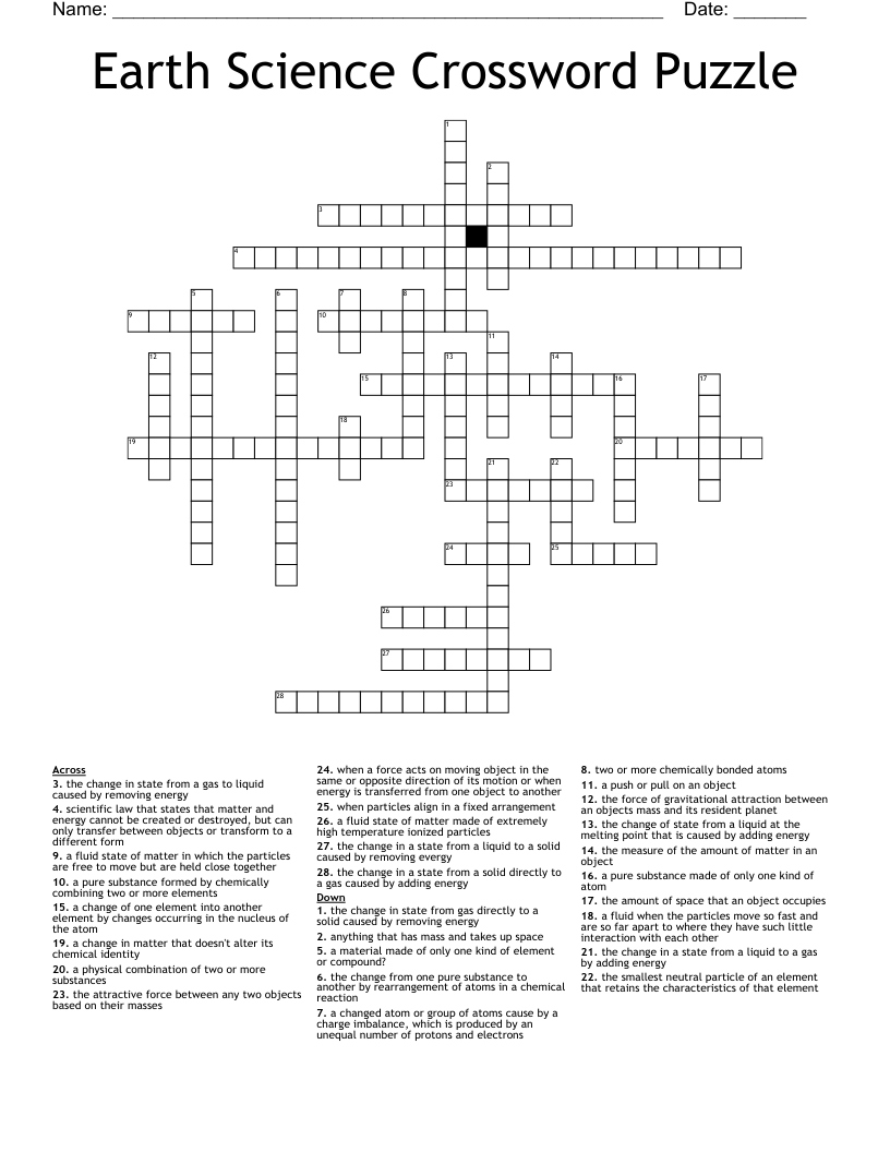Earth Science Crossword Puzzle