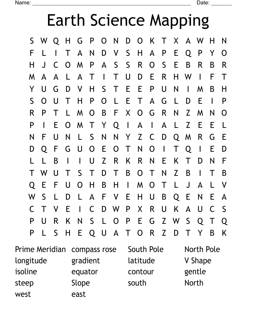 Earth Science Mapping Word Search