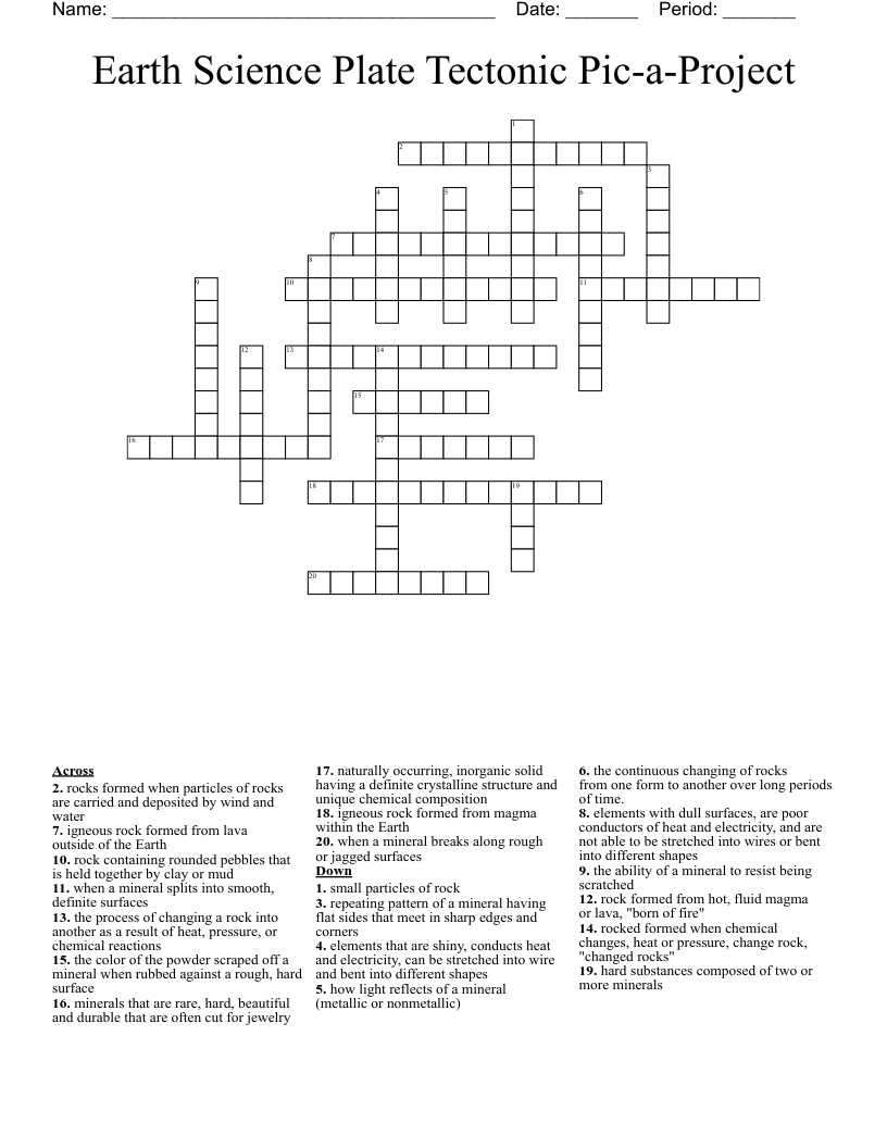Earth Science Plate Tectonic Pic-a-Project Crossword