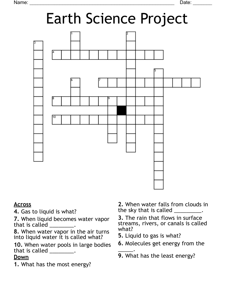 Earth Science Project Crossword
