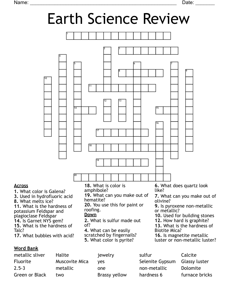Earth Science Review Crossword