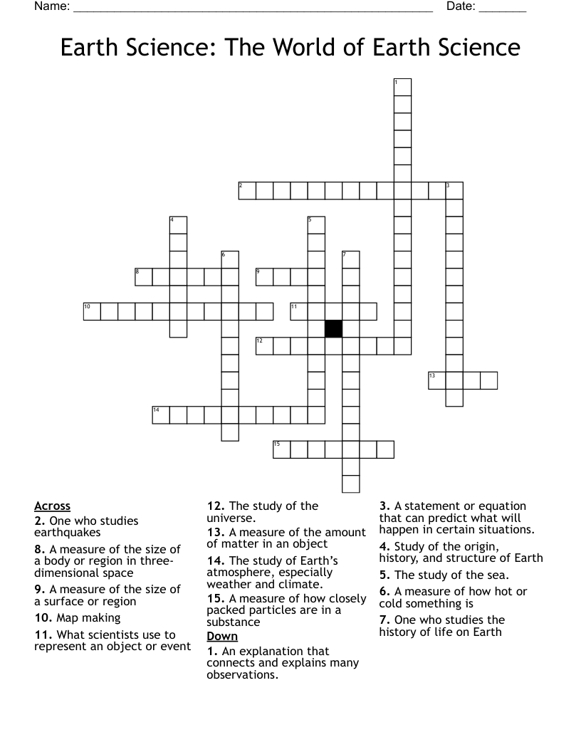 Earth Science: The World of Earth Science Crossword