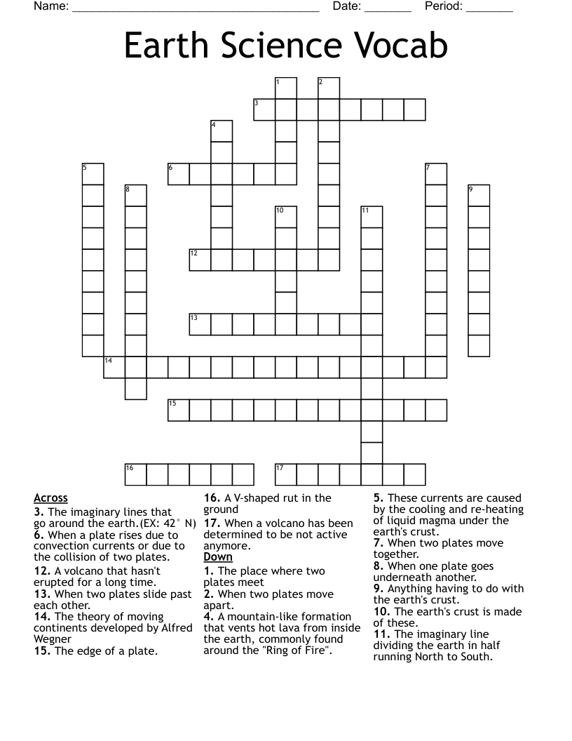 Earth Science Vocab Crossword