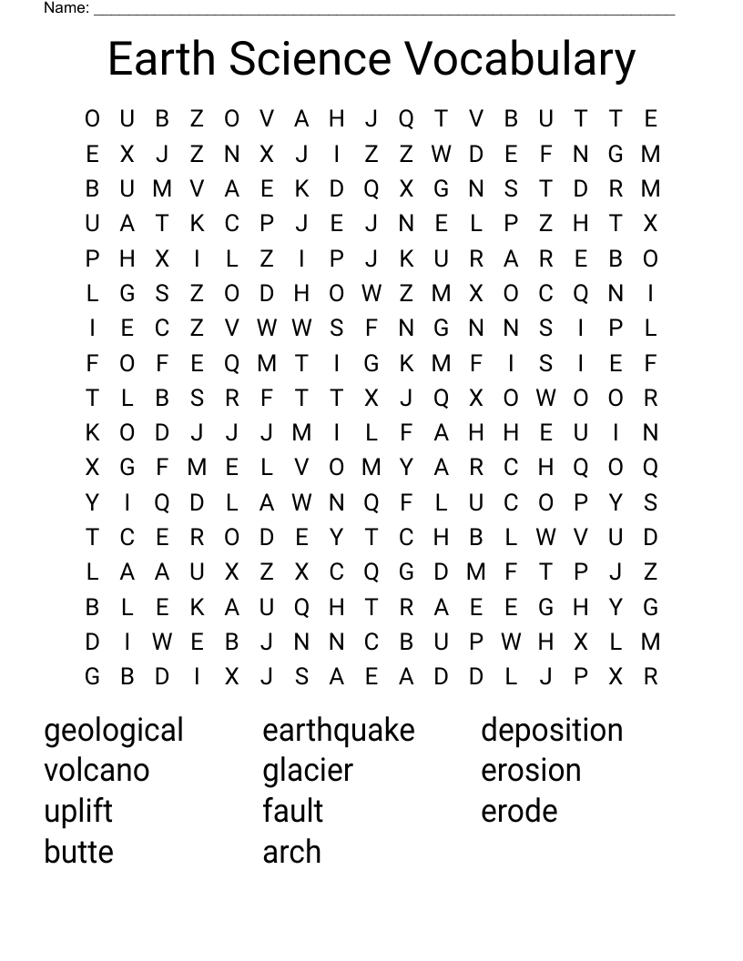 Earth Science Vocabulary  Word Search