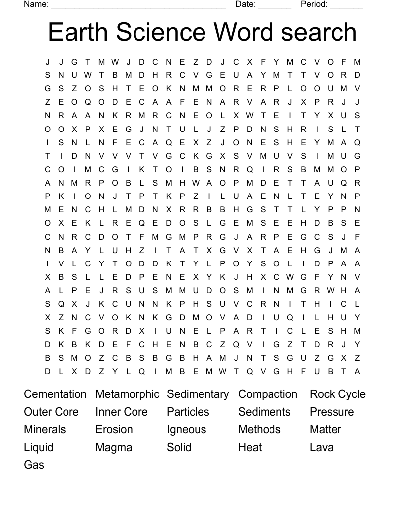 Earth Science Word search 