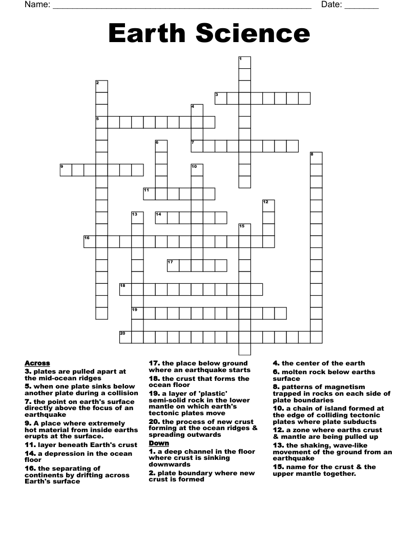 Earth Science  Crossword
