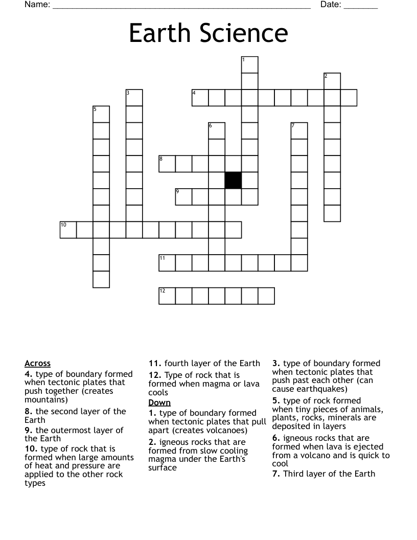 Earth Science  Crossword