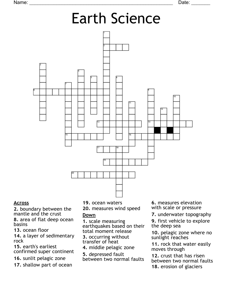 Earth Science  Crossword
