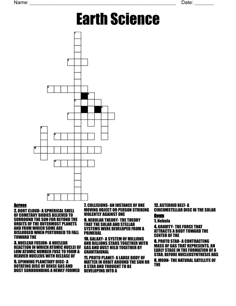 Earth Science  Crossword