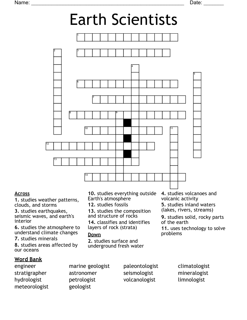 Earth Scientists Crossword