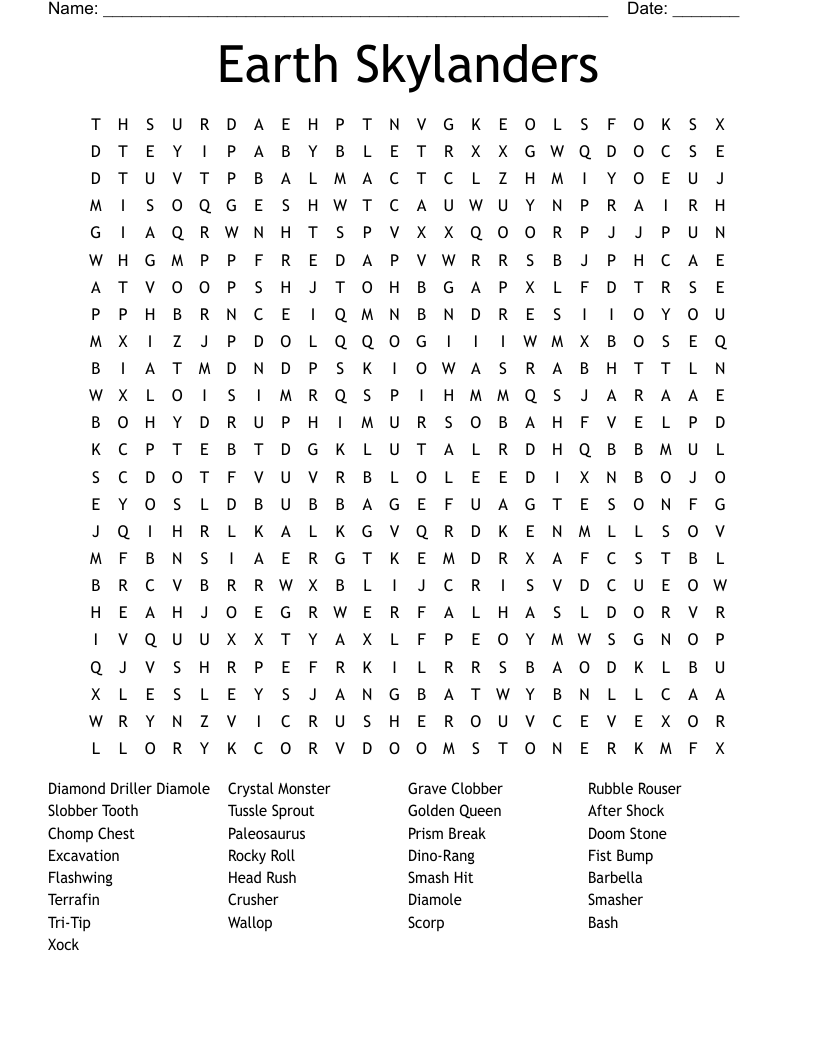 Earth Skylanders Word Search