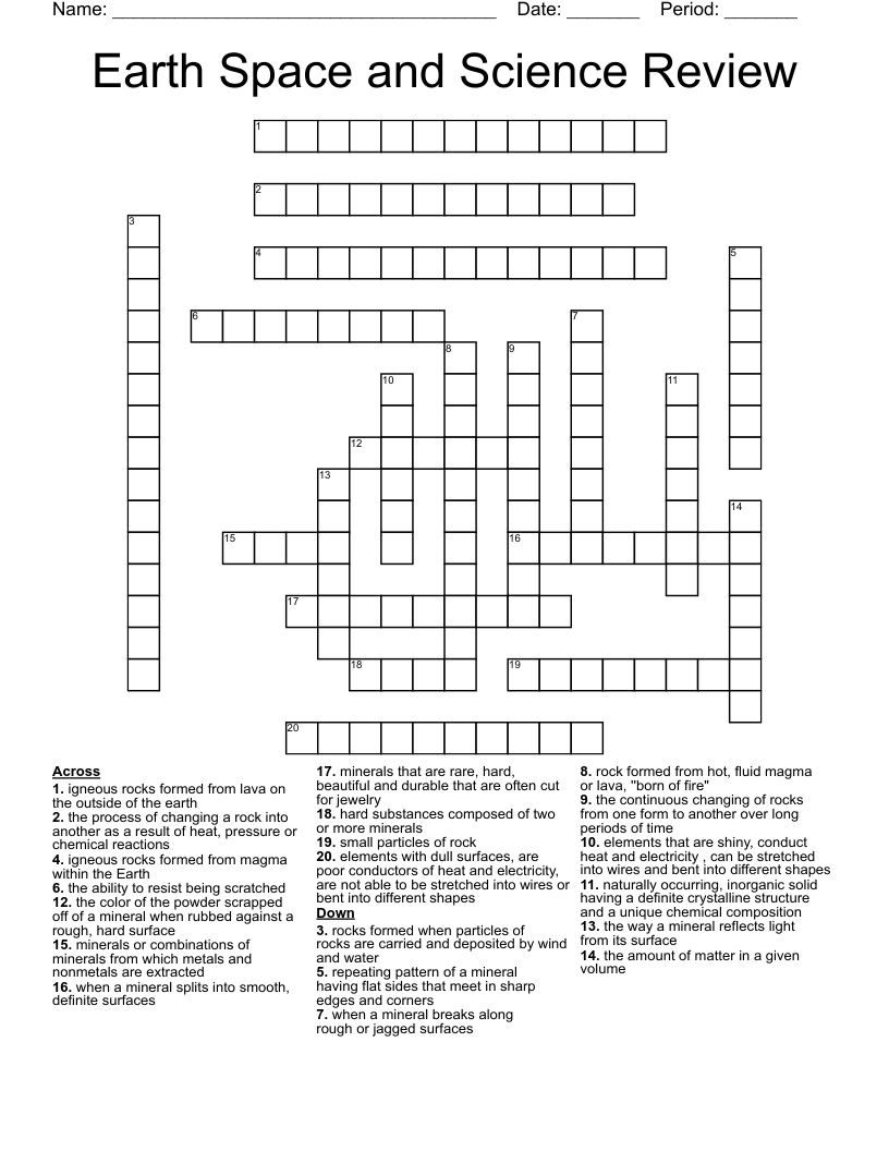 Earth Space and Science Review Crossword