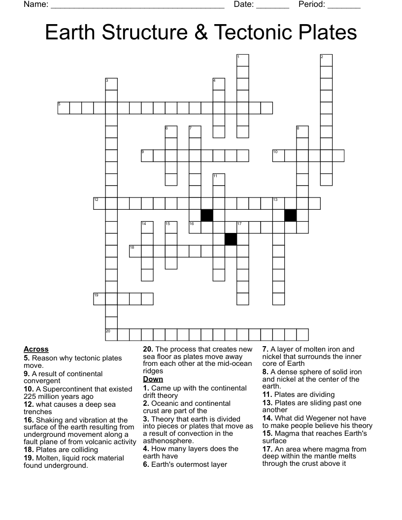 Earth Structure & Tectonic Plates  Crossword