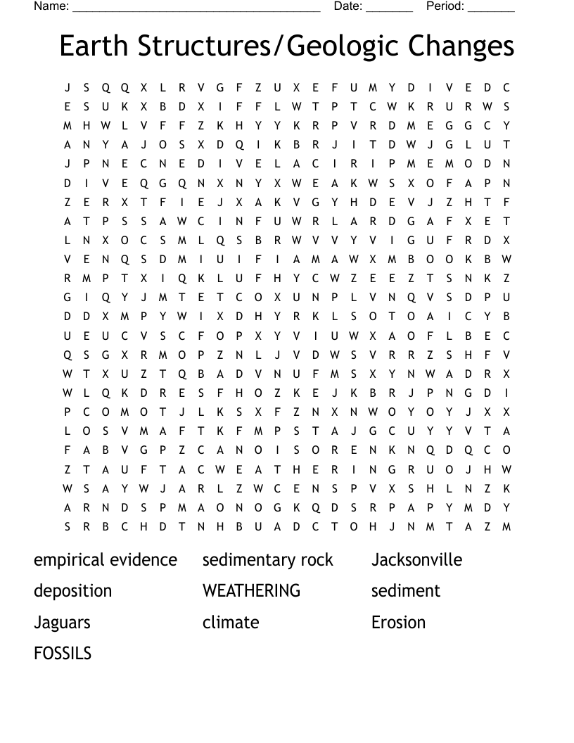 Earth Structures/Geologic Changes Word Search