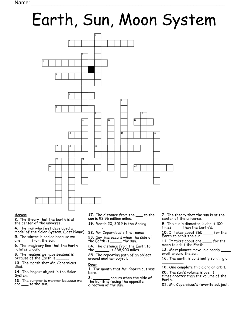 Earth, Sun, Moon System Crossword