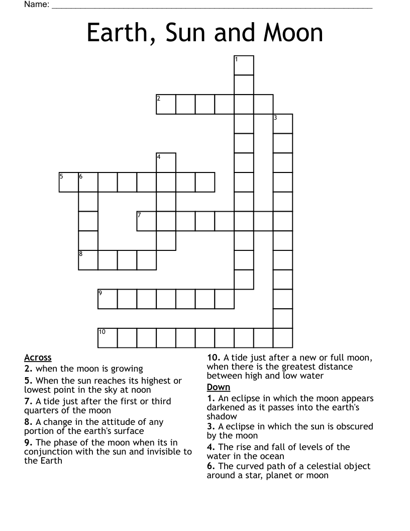 Earth, Sun and Moon Crossword