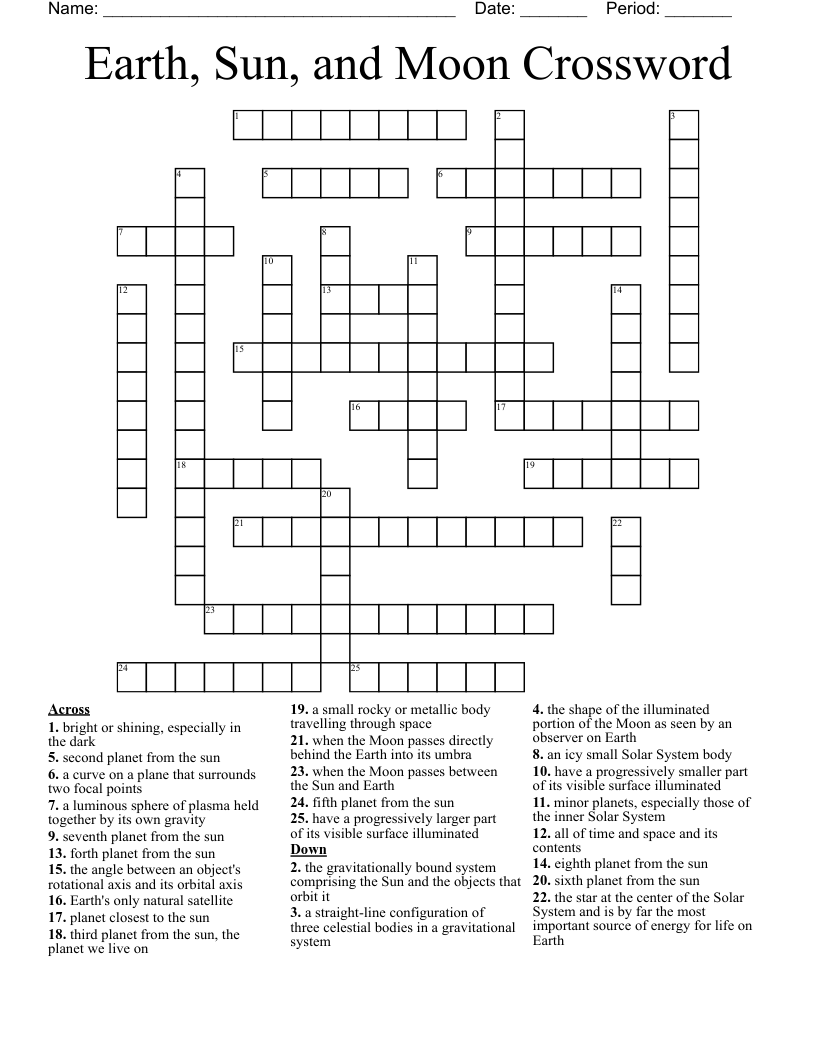 Earth, Sun, and Moon Crossword